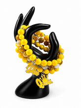Load image into Gallery viewer, Sunshine Queen Beaded Bracelet Stack – Yellow Agate & Faceted Glass Charm Bracelet Set