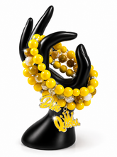 Load image into Gallery viewer, Sunshine Queen Beaded Bracelet Stack – Yellow Agate & Faceted Glass Charm Bracelet Set